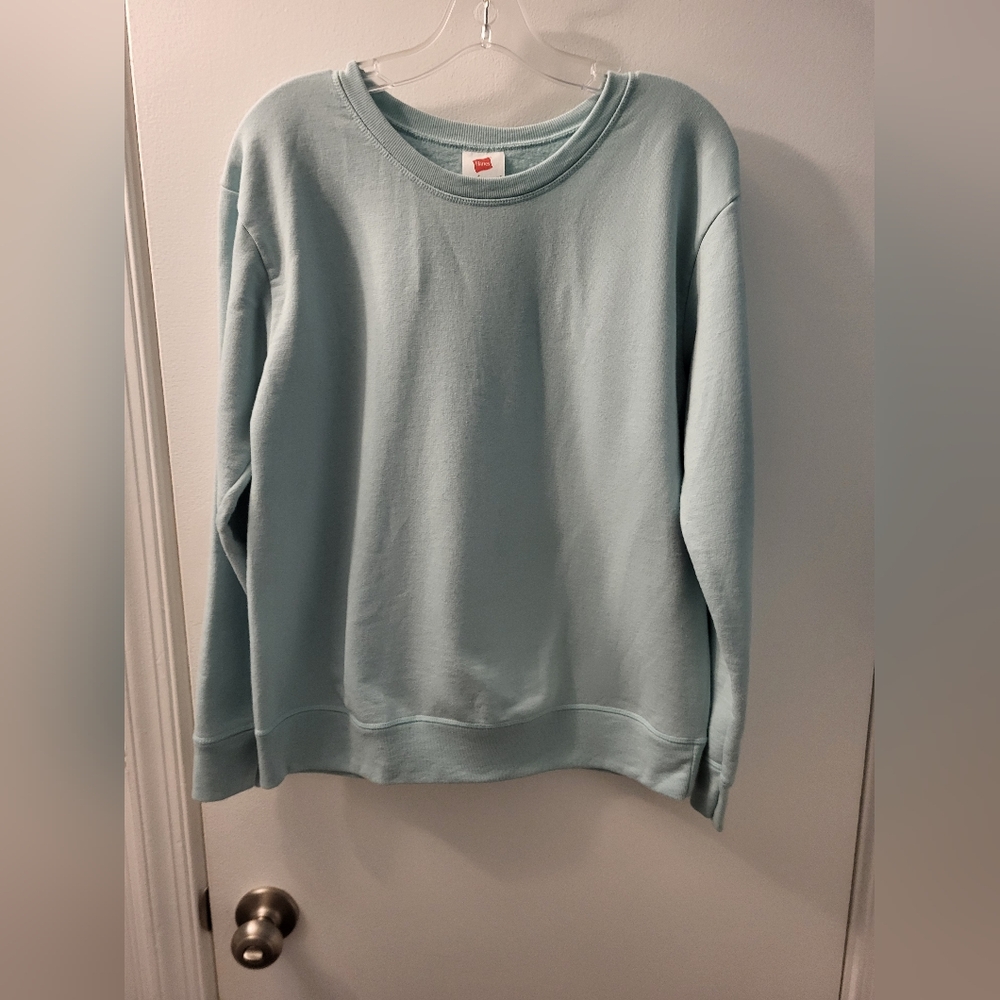 Classic Aqua Blue Crewneck Sweatshirt Size Large By Hanes